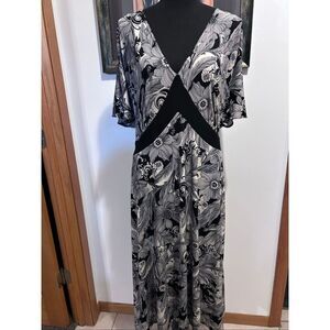 KSL Karin Stevens Plus Size 20W Black & White Floral Faux Wrap Midi Dress
